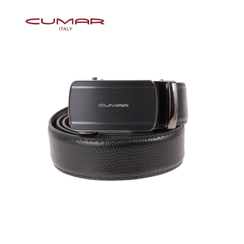 【CUMAR 義大利】頭層牛皮 - 幾何鋅扣 - (有齒輪) 自動扣皮帶(0596-E34-01 27)✿30B001
